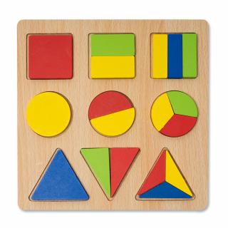 Puzzle 3D din Lemn cu Forme Geometrice Colorate Montessori - RESIGILAT