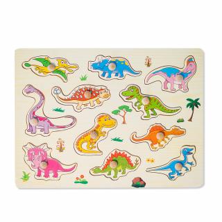 Puzzle din Lemn cu Dinozauri Montessori