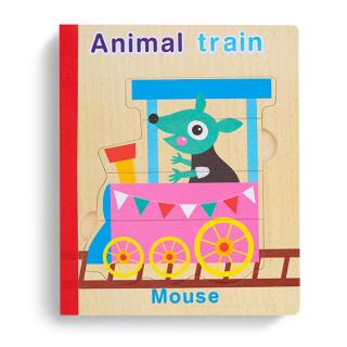 Puzzle din Lemn Tip Carte Animal Train