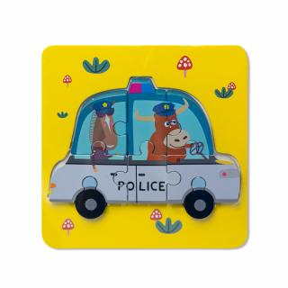 Puzzle mic 3D din lemn - masina de politie Montessori