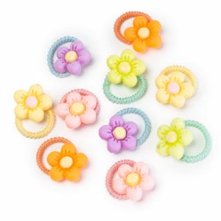 Set 10 Elastice de Par pentru Fetite - Floricele Mov Multicolore