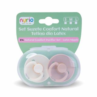 Set de 2 Suzete Natural Comfort - Tetina din Latex, Culori Crem si Roz Pudrat