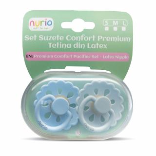 Set Suzete Confort Premium - Tetina din Latex, Culori Albastru si Gri