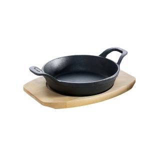 Tava rotunda din fonta cu suport de lemn pentru servire 15 cm 0,5 litri ALL GRILL 9703