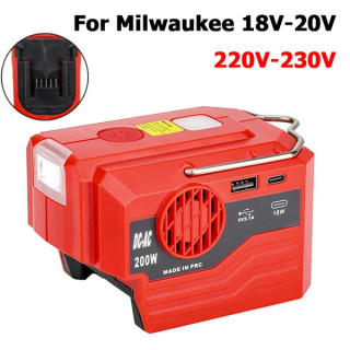 Invertor portabil de exterior de 200W pentru baterie Milwaukee 18V la AC 110V 220V Convertor USB Tpye-C Power Bank cu convertor de lumina