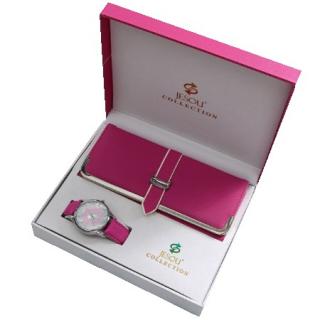 Set 2 buc ceas si portofel piele pentru femei , culoare roz