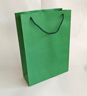 Punga carton VERDE DESCHIS 24x9x35 cm netiparita, PREMIUM, cu snur din material textil