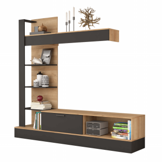 Mobilier de perete living, stejar Riviera   negru, GELUZA