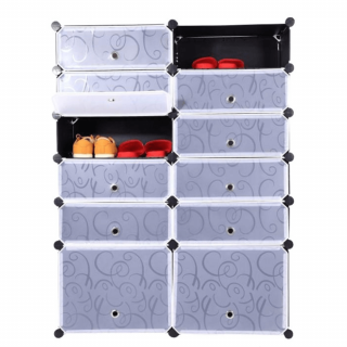 Organizator de pantofi modular, negru   alb lapte, BEKIM TYPE 2