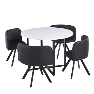 Set de mobilier dining 1+4, alb negru, BEVAN NEW