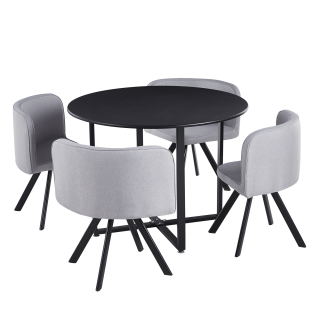 Set de mobilier dining 1+4, negru gri deschis, BEVAN NEW