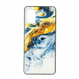 Husa Huawei P40 Lite silicon cu sticla marmura Silver- Gold