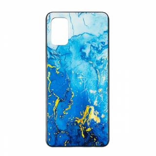 Husa iPhone 12 mini silicon cu sticla marmura albastra