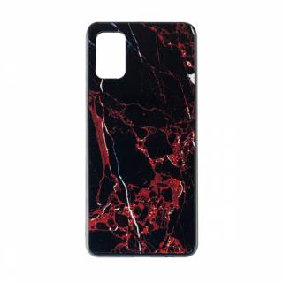 Husa iPhone 12 mini silicon cu sticla marmura negru rosu