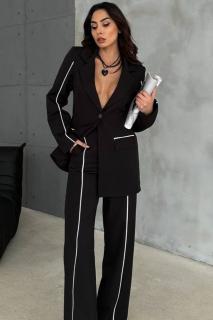 Costum Elegant, 2 piese Negru, cu dungi fine albe