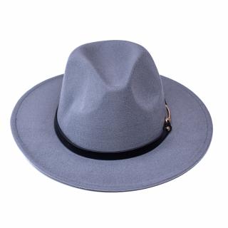 Palarie Fedora din Stofa cu Accesoriu din Metal, Gri