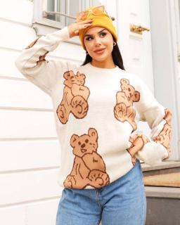 Pulover Oversized Ivory, Sweet Bear