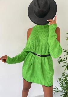 Pulover Tricotat Verde Cu Umerii Goi, Bernice