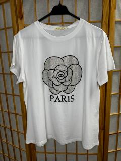 Tricou Alb cu imprimeu si aplicatii din strasuri, Paris
