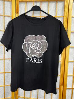 Tricou Negru cu imprimeu si aplicatii din strasuri, Paris
