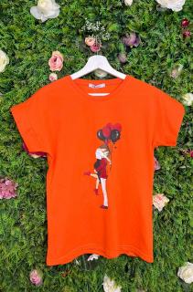 Tricou Orange din Bumbac Cu Imprimeu Lovers