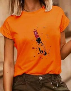 Tricou Orange din Bumbac Cu Imprimeu Ruj