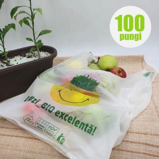 Pungi BIOdegradabile Maieu 27x51 cm, O  zi_BIO excelenta, 4 kg, set 100 bucati