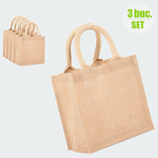 Sacose Iuta Natur 26x22x14 cm cu toarta - set 3 bucati