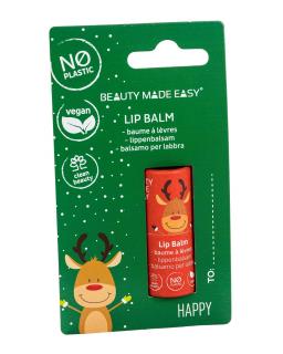 Balsam de buze vegan, zero plastic, Happy, Editie Limitata de Craciun, Beauty Made Easy, 5,5 g