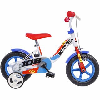 Bicicleta copii Dino Bikes 10  108 Sport alb si albastru cu frana