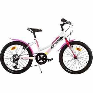 Bicicleta copii Dino Bikes 20  MTB fete Sport alb cu 6 viteze