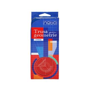 Trusa geometrie, cutie metal, Nebo, 9 piese