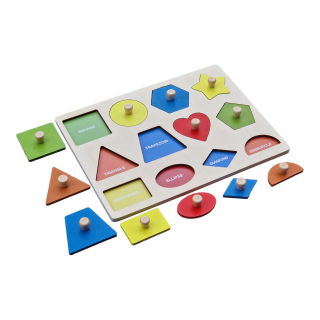 Puzzle educativ din lemn pentru copii tip Montessori cu 12 forme