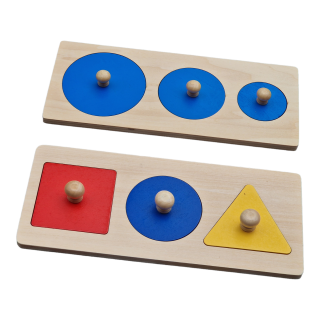 Puzzle educativ din lemn pentru copii tip Montessori cu forme multiple - 2 bucati