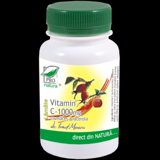 Vitamina C 1000mg cu Maces, Acerola, aroma Lamaie,100 comprimate, Medica