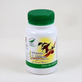 Vitamina C 1000mg cu macese si acerola cu lamaie, 60 comprimate, Medica