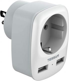 Adaptor Europe to USA Tessan TS-611, EU - US, 2xUSB - 2,4A, 10 A