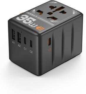 Adaptor priza international Tessan TS-WTA02, 2XUSB, 2XUSB-C ,1XUSB-C incarcare rapida , 35W