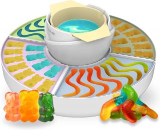 Aparat 2 in 1 Cecotec FunSugar Gummy pentru preparat jeleuri si fondue de ciocolata ,40 W, 4 matrite din silicon, 4 tavi detasabile, design compact, usor de curatat
