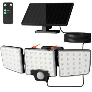 Lampa solara LED de perete Lepro PR640005.  1000lm, LED, Telecomanda, 3 panouri, 2 moduri, senzor de miscare