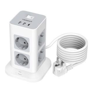 Prelungitor tip Turn Tessan TPS03-DE-C, 8 prize, 3 USB, 1 USB-C, 3A, cablu 2m