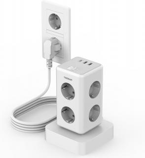 Prelungitor tip Turn Tessan TS-306TS-C, 6 prize, 2 USB, 1 USB-C, 3A, cablu 2m
