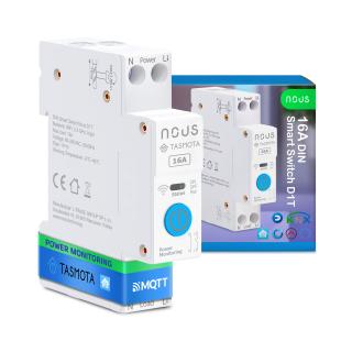 Siguranta inteligenta Nous D1T, 16A, Tasmota,  1 canal, Monitorizare energie, montare pe sina DIN, ESP32