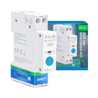 Siguranta inteligenta Nous D3T, 25A, Tasmota,  1 canal, Monitorizare energie, montare pe sina DIN, ESP32