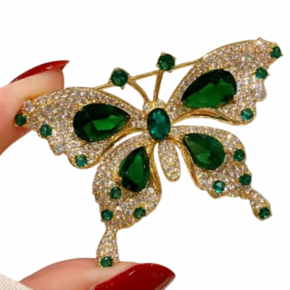 Accesoriu decorativ pentru femei, CRM, brosa eleganta model fluture, verde auriu