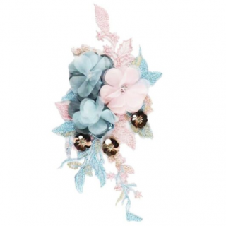 Accesoriu textil floral, aplicatie decor imbracaminte, CRM, multicolor, 40 x 20 cm