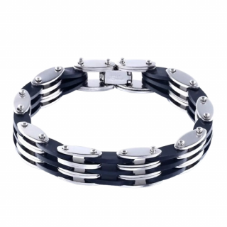 Bratara Biker pentru Barbati, CRM, flexibila, negru argintiu, 20 cm