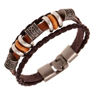 Bratara cu Accesorii Multiple, CRM, Piele Metal, Unisex, Multi-Maro, 20 cm, Inchidere Ancora