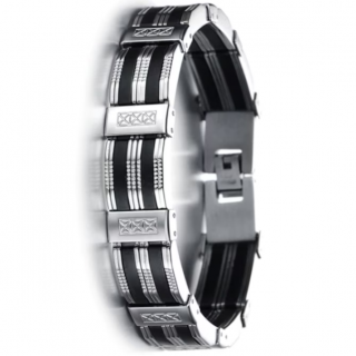 Bratara pentru barbati, CRM, din otel inoxidabil, negru argintiu, 21 cm