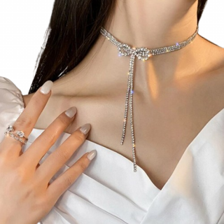 Choker Boem Multistrass, Stralucitor, Argintiu, 27.5 cm, CRM